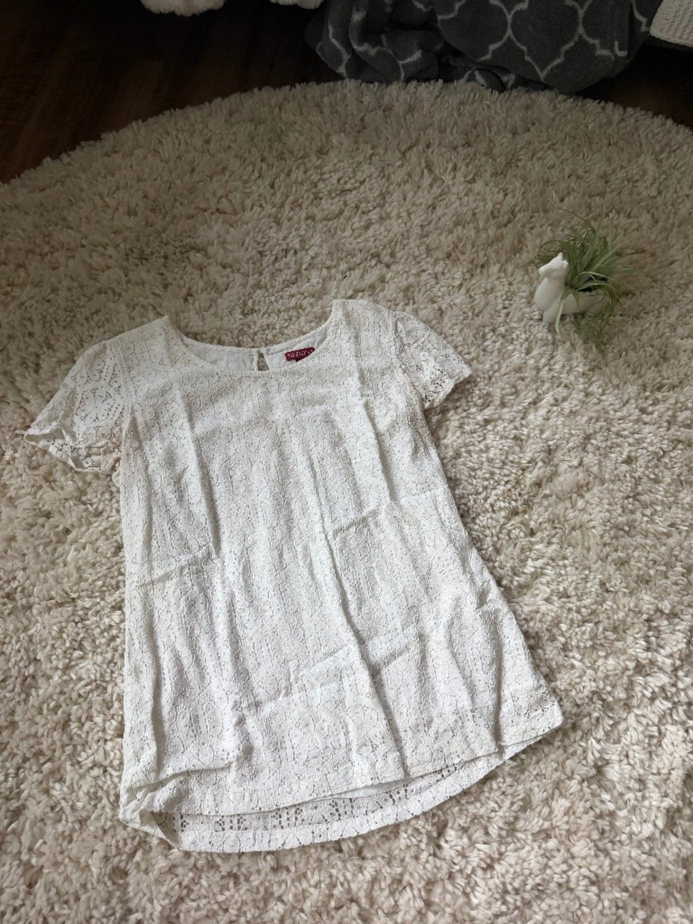 Delicate lace overlay Merona White Lace Short-Sleeve summer simple minimalist wo